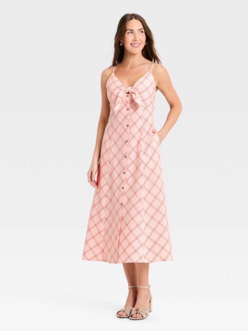 Pink Plaid Button-Front Tie Bodice Sundress size Large